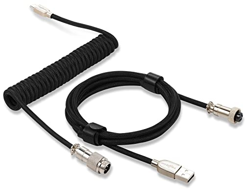 Twozoh Typ C mekaniskt tangentbord lindad kabel, flätad avtagbar metall flygarkontakt dubbel ärm tangentbordskabel (svart)