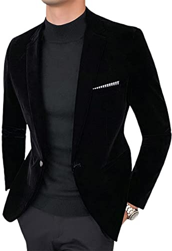 SHINROAD Herrjacka kappa topp vår herr blazer nedfällbar krage långärmad passform enkel knapp sammet kostym streetwear svart L