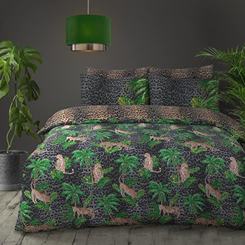 Velosso Tropical Jungle Leopard Palm Fern Leaves Bedding Set with Pillowcases (King)
