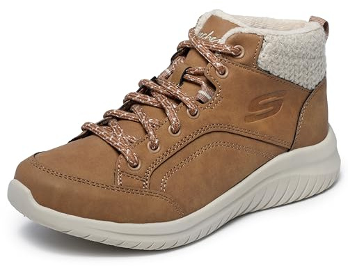 Skechers Women's ULTRA FLEX 2.0 - CASUAL MIX Knit Collar Lace-Up Sneaker Boot, Chestnut, 8.5M