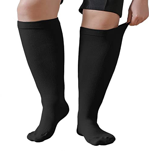 PUTUO Calze a Compressione Graduata da Uomo e Donna: Calzini a Compressione Gambaletti Contenitivi per Sport Corsa Viaggi Gravidanza Ciclismo Viaggi in Aereo 1 Paia nero 3XL