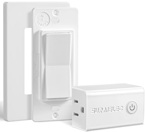 SURAIELEC Wireless Light Switch, Remote Control Outlet, Decorator Rocker Wall Switch, 15 AMP, 100ft RF Range, No Wiring No WiFi, for Plug in Pendant Light, Lamp, Small Electrical Appliance