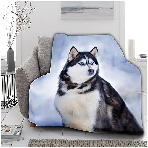 VELVETIO Luxury Thermal Warm 3D Husky Throw, Super Soft Fleece Animal Print Blankets, Extra Large Cuddly & Fluffy Blanket For Sofa Bed, 150 x 200cm