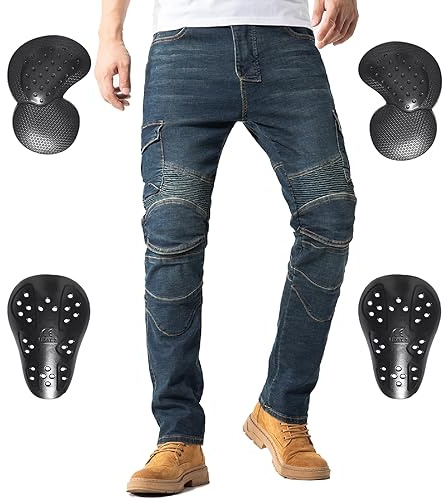 CTBQiTom Morradhose Uomo Moto Pantaloni Jeans Biker Jeans Pantaloni protettivi Blindati con Armatura CE,Blu,S=30W/30L
