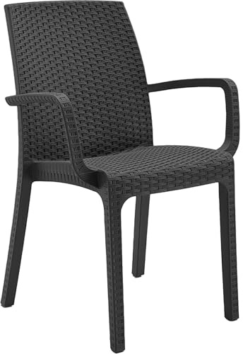Sicignano - Sillón con reposabrazos, silla india, antracita, apilable, silla de plástico, para interior y exterior de jardín, 59 x 57 x 86 cm, 1 unidad, BC904