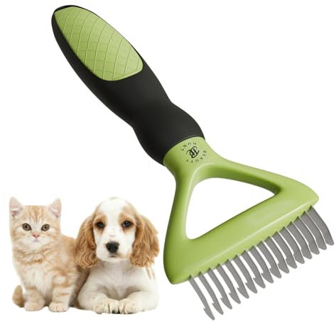 BeautyHunt Dematting Comb for Cats, 16-Teeth Pet Grooming Brush for Matted Fur, Tangles & Knots, Skin-Safe & Gentle Deshedding Rake for Cats & Small Pets