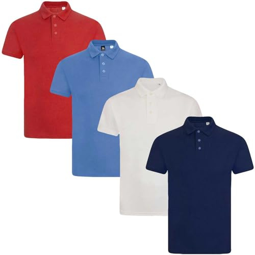True Face Mens Polo Shirt Plain Tshirt Short Sleeve Summer Work Pique T Shirt Workwear Adult Tee Classic Casual Top Plain Set 4-4 Pack M