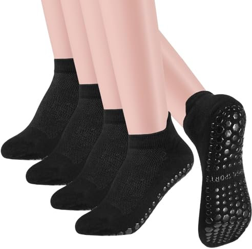 Yamitora 4 Paar Yoga Socken Damen Anti Rutsch Stoppersocken,36-39 Sportsocken,Rutschfeste Pilates Socken,Anti Rutsch Socken für Frauen Männe Zuhause Krankenhaus Reha Dance Workout
