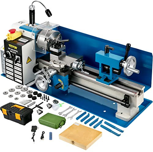 VEVOR Tour à Métaux de Haute Précision 180x350 mm Mini Tour à Bois de Vitesse Variable 50-2500PRM, 550 W Tour Électronique Professionnel avec Lampe de Travail, Tour Réglable pour Traitement Métaux