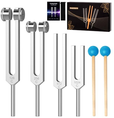 DiDiBirDi Horquillas de afinación para curación de 128 Hz, 256 Hz, 512 Hz, 1024 Hz, 4 piezas de aleación de aluminio médica para curación de chakras, adecuado para terapia de sonido, yoga, meditación