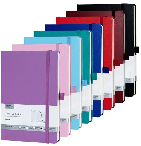 ONAVIA Notebook A5 Hardback Lined Journal Notepad Multipack, Classic College Ruled Notebooks for Work, Travel, NoteTaking, Diary and College with Pen Loop - 160 Pages, 8 Pack(Multi-Color)