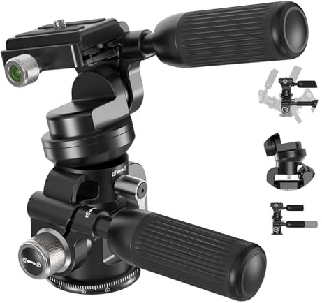 NEEWER 3 Way Non Geared Tripod Head with ±15° Leveling Bowl Base,3 Axis Photography Pan Tilt Fluid Head with Precise Damping Friction, Arca Type QR Plate, Retractable Handle, Max Load 13.2lb/6kg, GM37