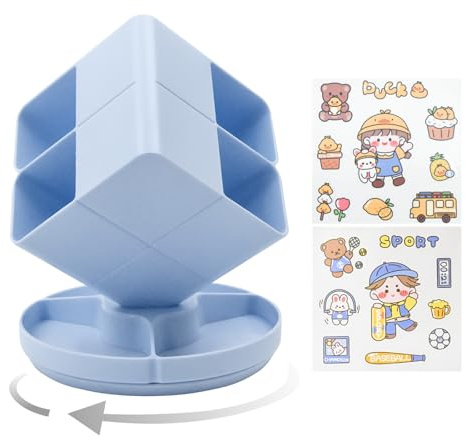 Zequech Portapenne rotante creativo a 180°, 8 scomparti, design a cubo magico, grande capacità, organizer da scrivania, adatto per cancelleria per studenti, organizzazione di bellezza, ecc. - Blu