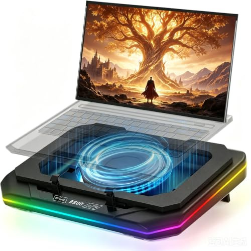 Cooling Pad for Asus TUF Gaming A17 A18 A15 A16 A14 F15 F16 F17 Dash 15 F15 Laptop,Cooler with Ultra Powerful Booster Turbo Cooling Fan Can Fast Cooling,6 RGB Light Mode,Adjustable Speed,Touch Start