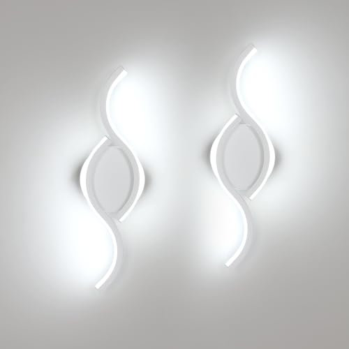 Comely 2 pezzi Applique da Interno LED, 12W 1350LM Moderna Lampada da Parete per Interni, Lampada a Muro per Soggiorno, Camera da Letto, Bianco Freddo 6500K, Bianco, 35,5cm