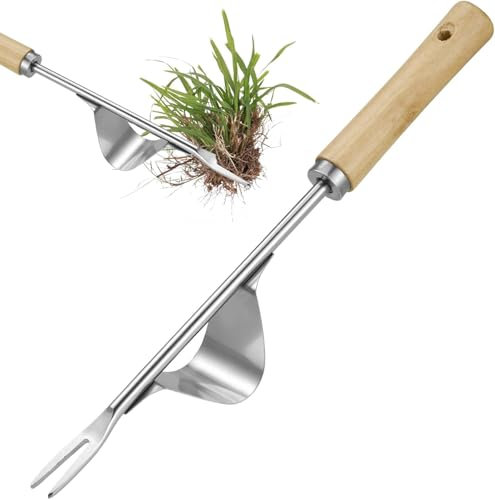 2025 Désherbeur Manuel Outil Gouge Jardinière Manuelle,de Désherbage en Acier Inoxydable avec poignée Bois Pelle Jardinage Arrache Pissenlit (1PCS)