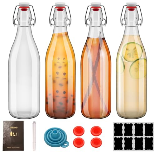 4Pcs 25oz Swing Top Glass Bottles 750ml, Flip Top Glass Bottle with Airtight Lid for Fermentation, Kombucha, Mead, Vanilla Extract, Coquito, Vinegar, Beer, Kefir, Wine, Soda, Juice, for Home Brewing