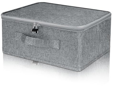 FENGCHUANG Scatola con lucchetto 30CMx20CMx14CM Scatole Pieghevoli Con Coperchio a zip, Scatole per Vestiti, Cesto Portaoggetti per Riporre Indumenti e Diancheria da letto, Grigio