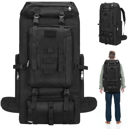 Yaskyly 100L Campingrucksack Wanderrucksack Herren Damen Großer Trekkingrucksack Reiserucksack Wasserdicht Wandern Taktischer Rucksack mit Regenhülle für Camping Trekking Mountainering Outdoor Reisen