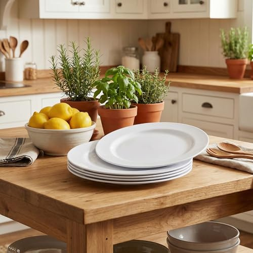 DoDoware 10-inch Melamine Plates Sets of 6, 6PCS White Dinner Dishes Sets | Reusable, Lightweight, BPA-Free Round Plates for Kitchen & Dining, Camping, Picnic, Party, Indoor, Outdoor, Wedding