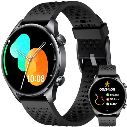 Zolovip Smartklocka för män kvinnor GPS 1,4 tum HD AMOLED pekskärm, vattentät fitnessmätare klocka hjärtfrekvens/sömnskärm, 100 + sportlägen klockor kompatibla med Android iOS, svart rund