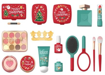 Serena&Jewel Christmas Special Edition Pretend Makeup Kit, Kids Play Cosmetics Set con accessori di bellezza, Holiday Theme Toy Makeup Collection per ragazze Età 3 4 5 6 7,8