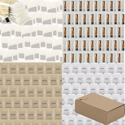 Tea Coffee Sugar Sachets 160 Pack – Instant Coffee, Black Tea (Foil + Clip), White & Brown Demerara Sugar – Divider Box – Office, Student, Guesthouse – UK Packed – Great Value Bulk