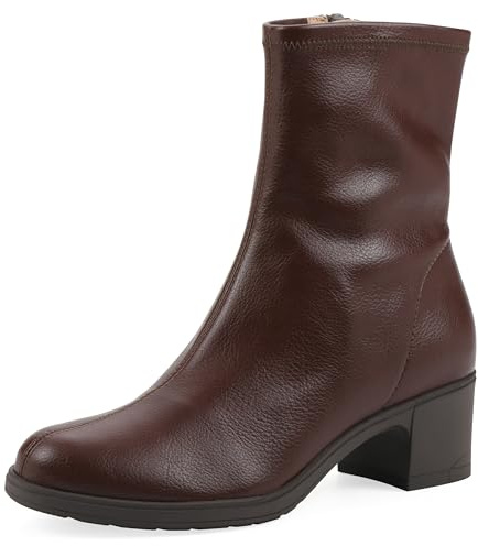 Cliffs by White Mountain Women's Huda Cushioned Block Heel Bootie, Brown/Smooth, 10 W