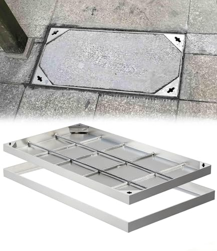 SXEVZOO Osynligt Brunnslock Och Ram I Rostfritt Stål, Förstärkt Uppfart Septitanklock Med Bas, För Inspektionsbrunnar För Regnvatten, Utomhus Dräneringsdiken(45 * 60cm)