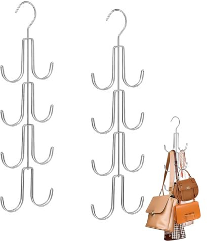 Generisch HangingBag Organizador de bolsos con colgador para armario Colgador y soporte de 4 niveles para bolsos, con gancho superior giratorio 360° para bolsos de mano, cinturones y bufandas Set de 2