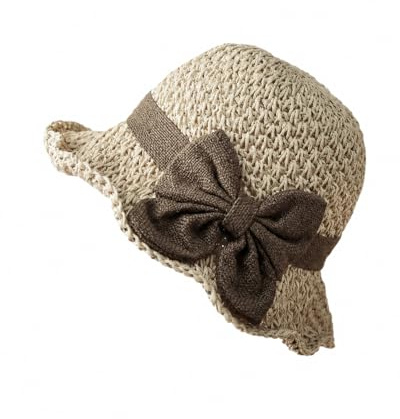Womens Straw Hat Foldable Wide Brim Floppy Beach Sun Hat, UPF 50+ UV Protection Summer Cap with Bowknot, Breathable Paper Straw Roll Up Packable Bucket Hat for Travel (Beige)