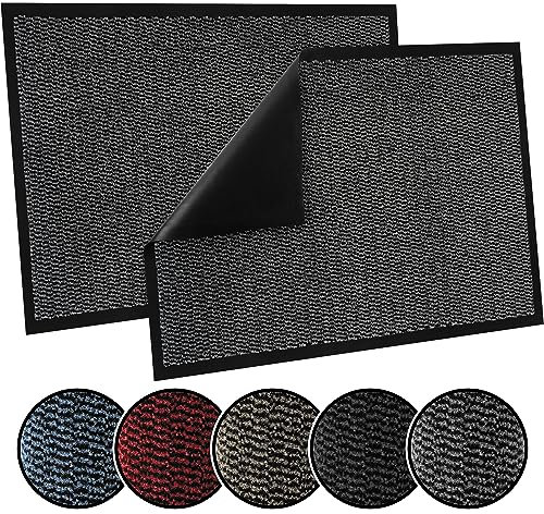 TrendMakers Door Mat Indoor & Outdoor Non-Slip Rubber Backed door mats indoor Super Absorbent Washable Dirt Trapper doormats - Durable & wrinkle-free Barrier Rug (Grey/Black - 60 x 80cm)