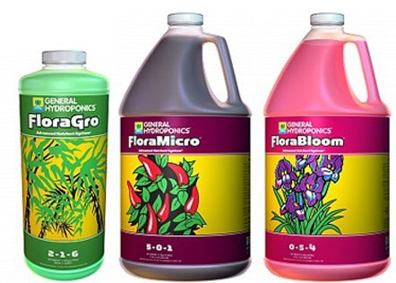 General Hydroponics GH FloraGro 1 qt, GH FloraMicro 1 gal, GH FloraBloom 1 gal
