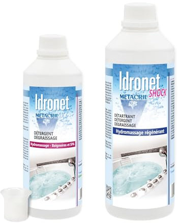 Metacril Kit 2 pz Idronet 500 ML + Idronet Shock 1 LT + Bicchierino Dosatore Graduato, Trattamento Shock e Trattamento di Mantenimento, per la Pulizia di Impianti Idromassaggio