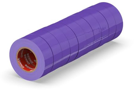 ERKO Cinta aislante 15mm x 10m violeta 10 piezas, adhesiva para instalaciones eléctricas PVC, para aislar y reparar cables eléctricos, extrafuerte, agrupar cables