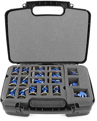 CASEMATIX Miniature Storage Hard Shell Figure Case - 30 Slot Figurine Carrying Case with Customizable Foam for Large Miniatures for Warhammer 40k, DND and More!
