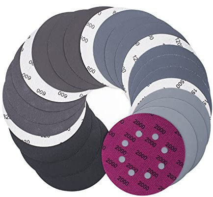 Schleifpapier 125mm Klett, 60 Stück Schleifscheiben Rund 8 Loch für Exzenterschleifer 10 x 320/600/800/1200/1500/2000 Körnung, Nasse Trockene Wasser Schleifscheiben Set für Holz, Metall & Auto