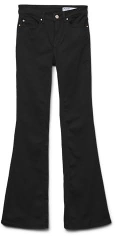 Vero Moda VMFLASH Jean évasé Taille mi-Haute pour Femme, Noir, L / 30L