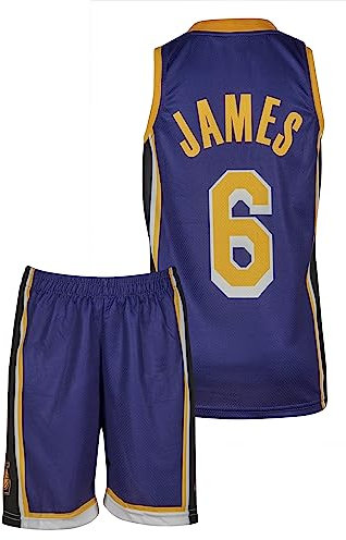 Amdrabola Lakers Lebron James Basketball Kinder Trikot Bausatz, Lila, Komm mit Shorts Basketballfans (140,Lila)