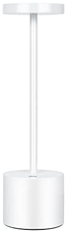 HYMZP Lámpara de Mesa Inalámbrica, Batería Recargable de 5000 mAh, Lámpara de Mesilla de Noche de Metal, para Salón Dormitorio Oficina Estudio (Blanco)
