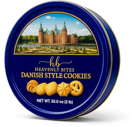 Heavenly Bites Biscotti al burro in stile danese in latta di metallo 907,2 g