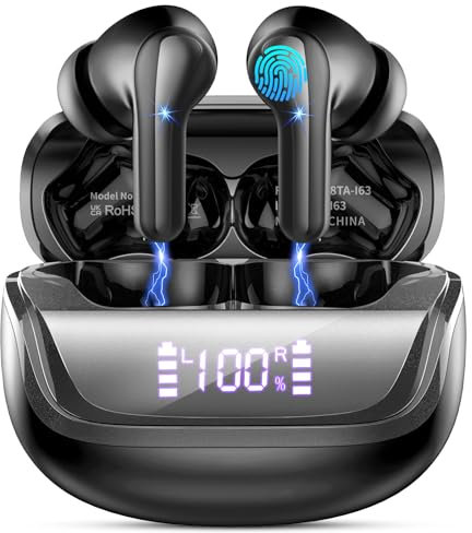 Donerton Cuffie Bluetooth, Auricolari Bluetooth 5.4 Stereo HiFi con 4 HD Mic, Cuffie Wireless 45 Ore LED Display, in Ear Cuffiette Bluetooth, Cuffie Senza Fili IP7 Impermeabile