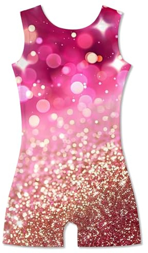 Funnycokid Gymnastics Leotards for Girls Kids Outfits Sparkly Clothes Ballet Unitard One Piece, Diamond Pink Gold, 4-5T