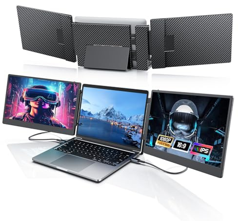 Tragbarer Monitor für Laptop, 14’’ Triple Laptop Screen Extender, FHD 1080p Portable Monitor Bildschirm Erweiterung, Plug & Play Kein Treiber Kompatibel Windows Mac Android 1