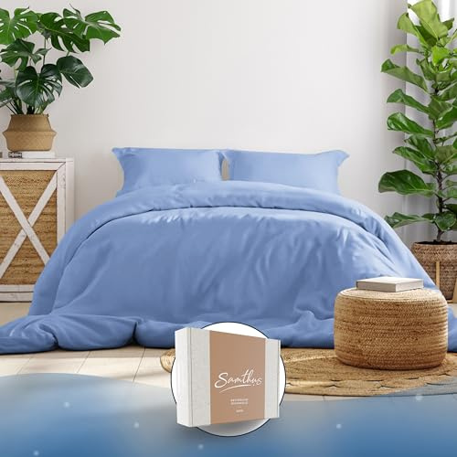 Samthus Parure de lit 200x200 en satin de coton - Oeko-Tex Made In Green - Un sommeil célestement doux - Ensemble de literie avec 1 housse de couette 200x200 + 2 taies d'oreiller 80x80 - Housse de