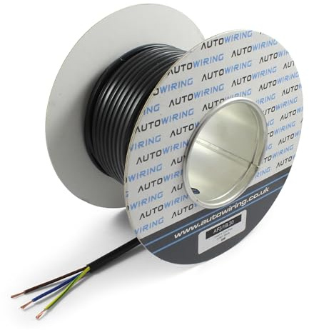 AUTOWIRING 3 Core Flex Black PVC Flexible Cable 1.0mm2 10 Amp 3183Y Wire Mains Round 240V (30M Roll)