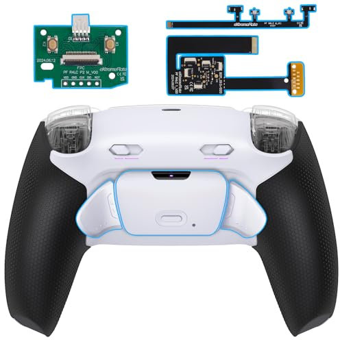 eXtremeRate RISE Plus MAX Back Paddles Kit with Clicky Trigger Stops & Rubberized Grip for PS5 Controller BDM-010 020, White Remappable Back Buttons Kit for PS5 Controller - White Black -NO Controller