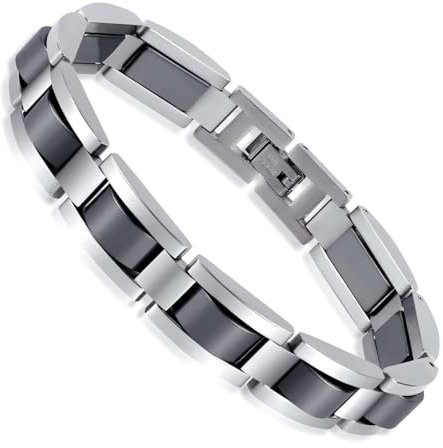 Kboutiques Schmuck Herren Damen Armband Edelstahl schwarzer Gallenstein I Rechteck Link Gliederarmband Armkette Armreif (Stahl)