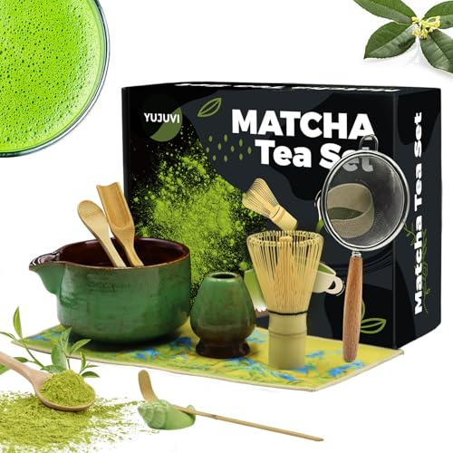 YUJUVI Matcha Kit Matcha Whisk Set Accessorio per cerimonia del Matcha Giapponese 9 pezzi Ciotola Matcha con Becco Frusta al Matcha Ouiller per tè Kit di fabbricazione del tè (verde magico kit)