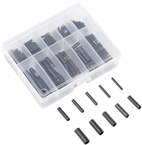 Zite Fishing - Set di manicotti a morsetto, 10 misure, 150 pezzi, colore nero, per pesca in diverse misure, in scatola, per pesca predatori